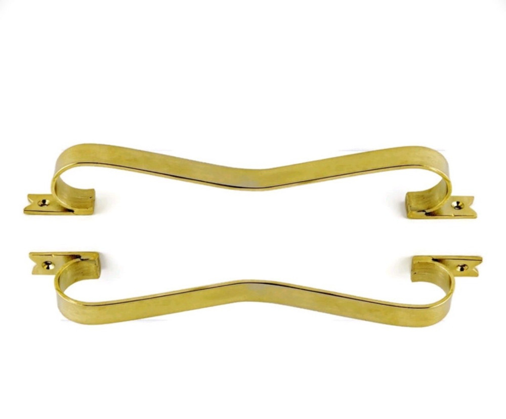2 large D PULL 12" handle heavy ribbon solid heavy brass old style kitchen GRAB