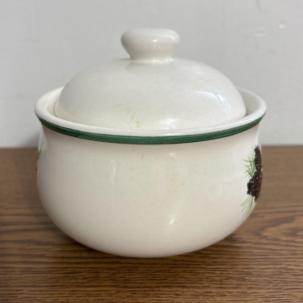 Acrita Pottery Rustic Pine Cone Pattern Sugar bowl With Lid