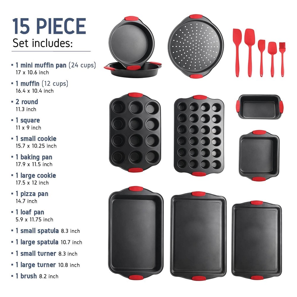 Baking Pan Set, 15 Piece Premium Nonstick Bakeware Sets BPA Free, Cookie Shee...
