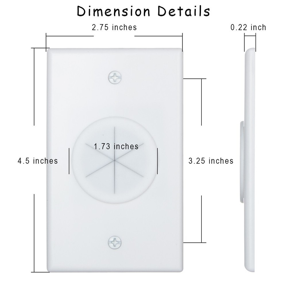 Cable Wall Plate + Mounting Bracket Round Silicone Passthrough for Cables 5-Pack