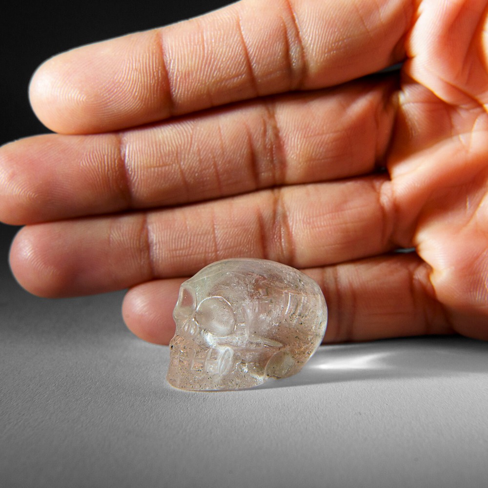 Genuine Polished Clear Quartz Skull Carving