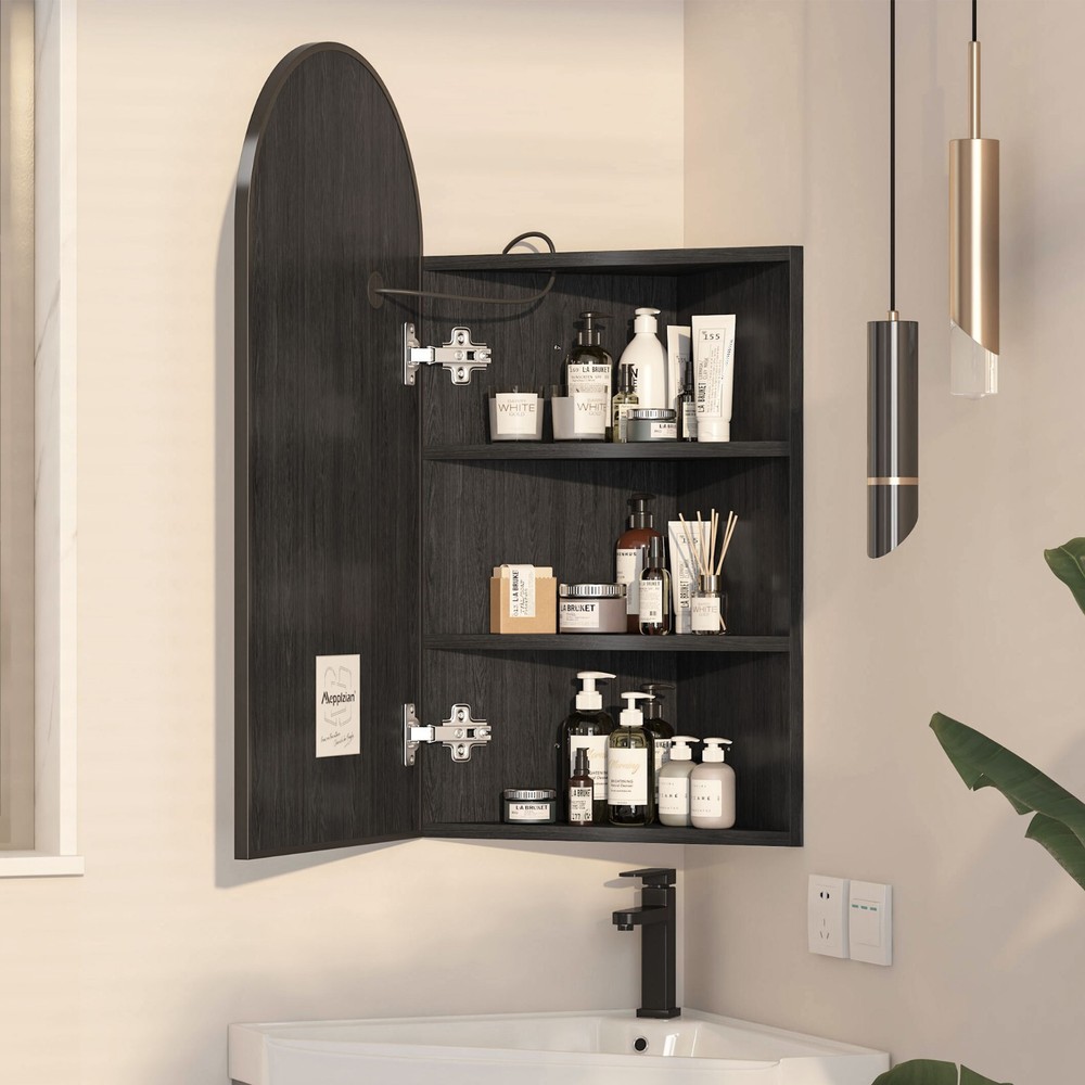 Bathroom Lighted Corner Medicine Cabinet With Mirror Wall Mount Arched Cabinet