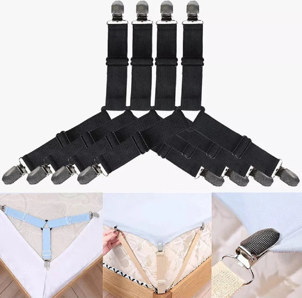 4 Pack Bed Sheet Holder Straps Adjustable Fitted Sheet Clips Corner Grippers