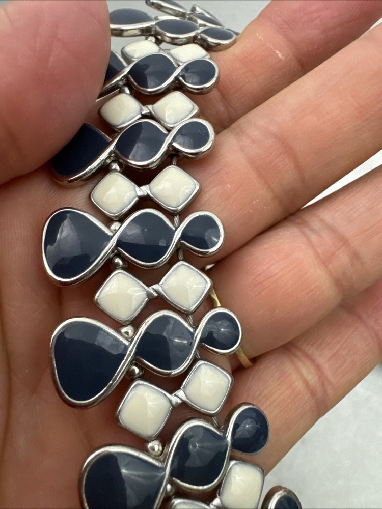 Monochromatic Choker Necklace Blue and White enamel