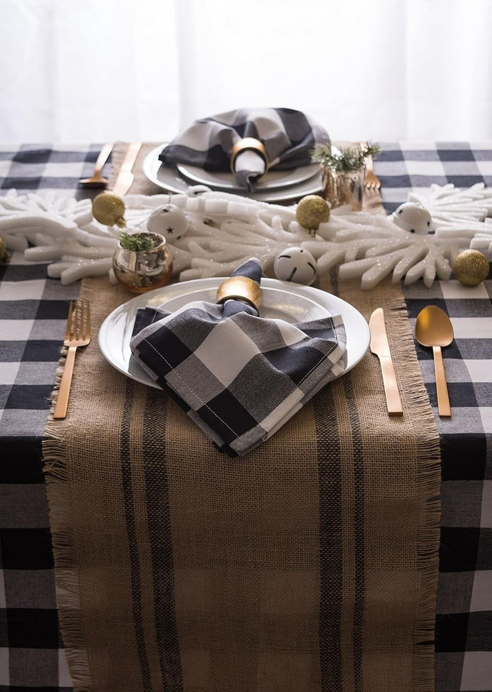 Jute Burlap Collection Kitchen Tabletop, Table Runner, 14x108, Double Border ...