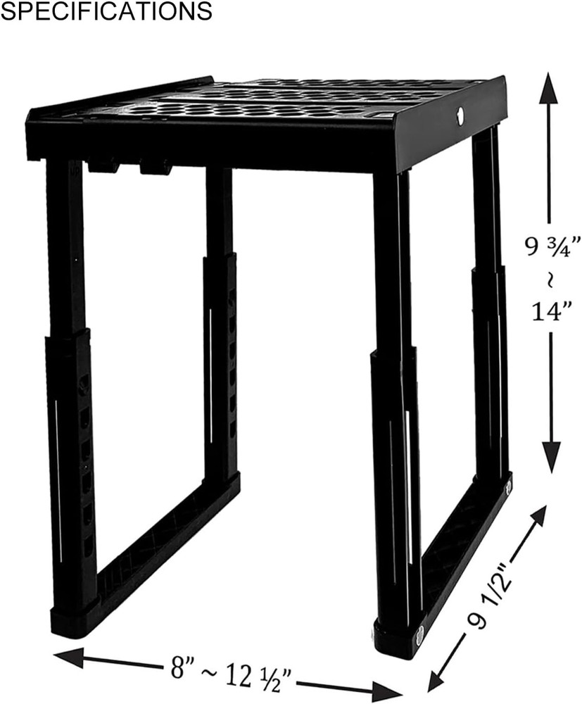 Locker Organizer Shelf， Adjustable Width and Height, Ideal Locker (Black)