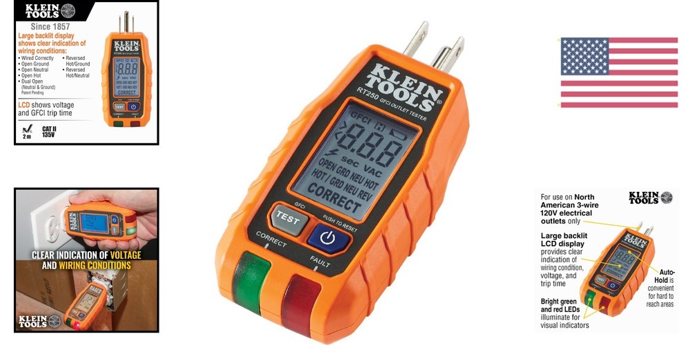 Professional GFCI Outlet Tester with LCD Display - Compact & Accurate Testing