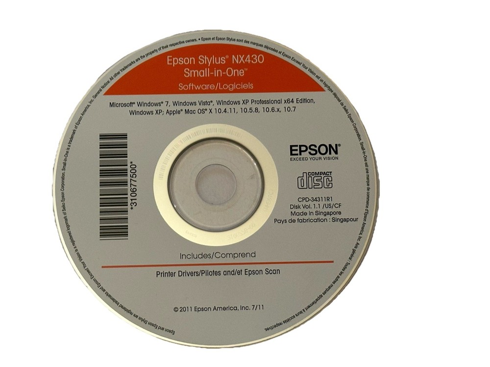 Epson Stylus NX430 Small In One Printer Drivers & Software CD