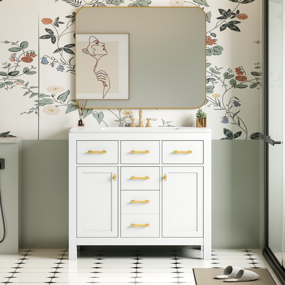 36'' Bathroom Vanity with Ceramic Sink Combo Set,Modern Freestanding Single Ba
