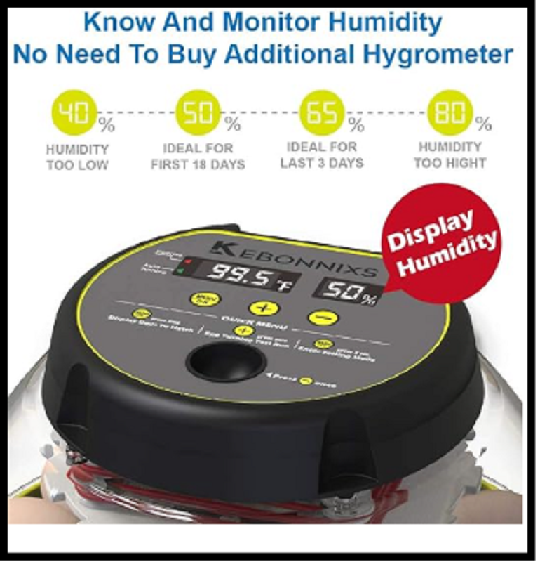 KEBONNIXS 12 Egg Incubator with Humidity Display Egg Candler Automatic Egg Turne