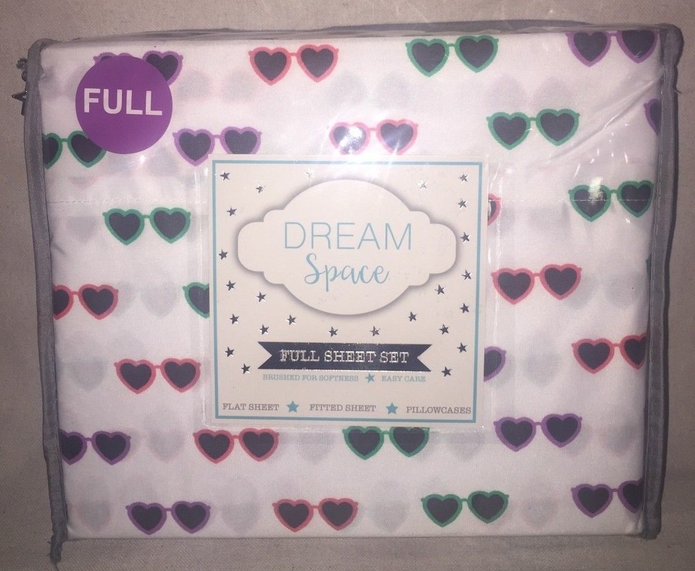 Dream Space White & Multi Colored Heart Sunglasses 4 Piece Full Sheet Set
