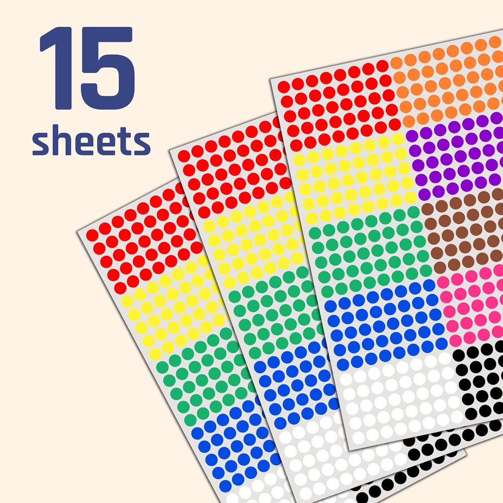 6000 Pack, 1/4" Small Colored Dot Stickers Round Labels - 10 Colors