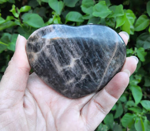 Black Moonstone Heart, Creativity, Intuition, Inner Growth, Grounding