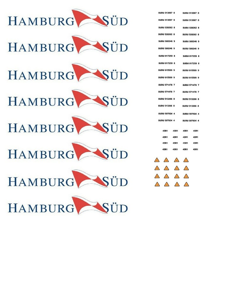 HO Scale Container Decals. " Hamburg Sud "