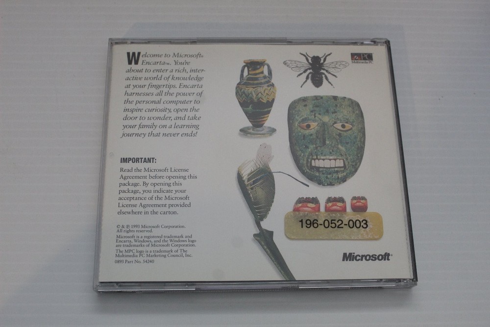 Microsoft Encarta 1994 Multimedia Encyclopedia Software CD-ROM Vintage PC