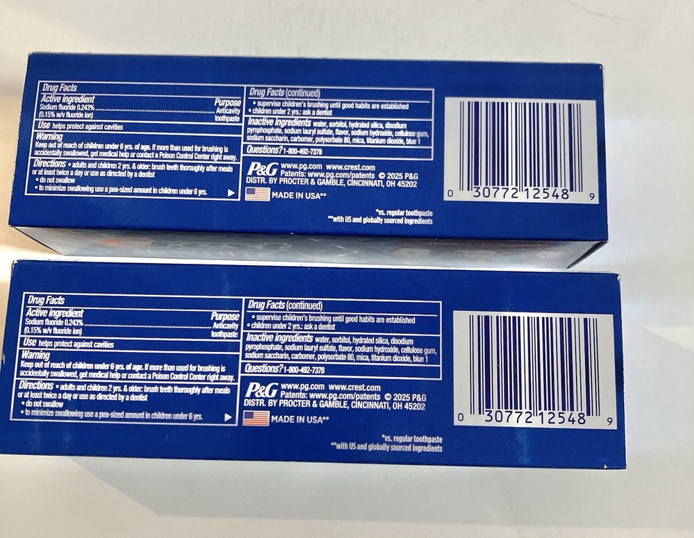 2 Pack Crest 3D White Advanced Radiant Mint Toothpaste 2.4 oz Each Exp. 2/28