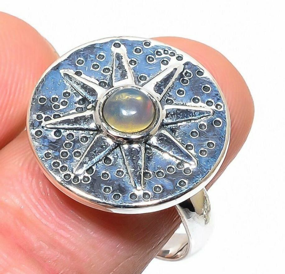 Celestial Ethopian Opal Ring Sterling Silver Adjustable