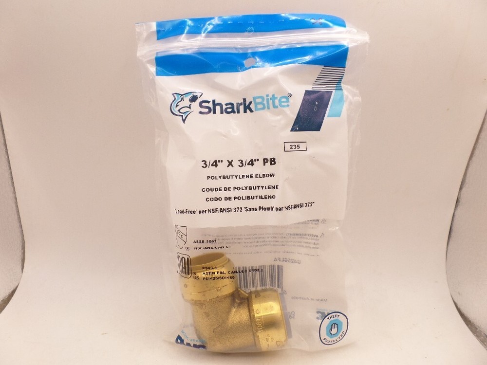 SHARKBITE U4256LFA 3/4" PUSH-TO-CONNECT BRASS 90-DEGREE PB ADAPTER ELBOW FITTING
