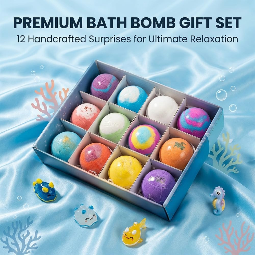 Bath Bombs with Surprise Inside, 6/12 Pack Fizzy Bubble Bath Gift Set, Dinosaur