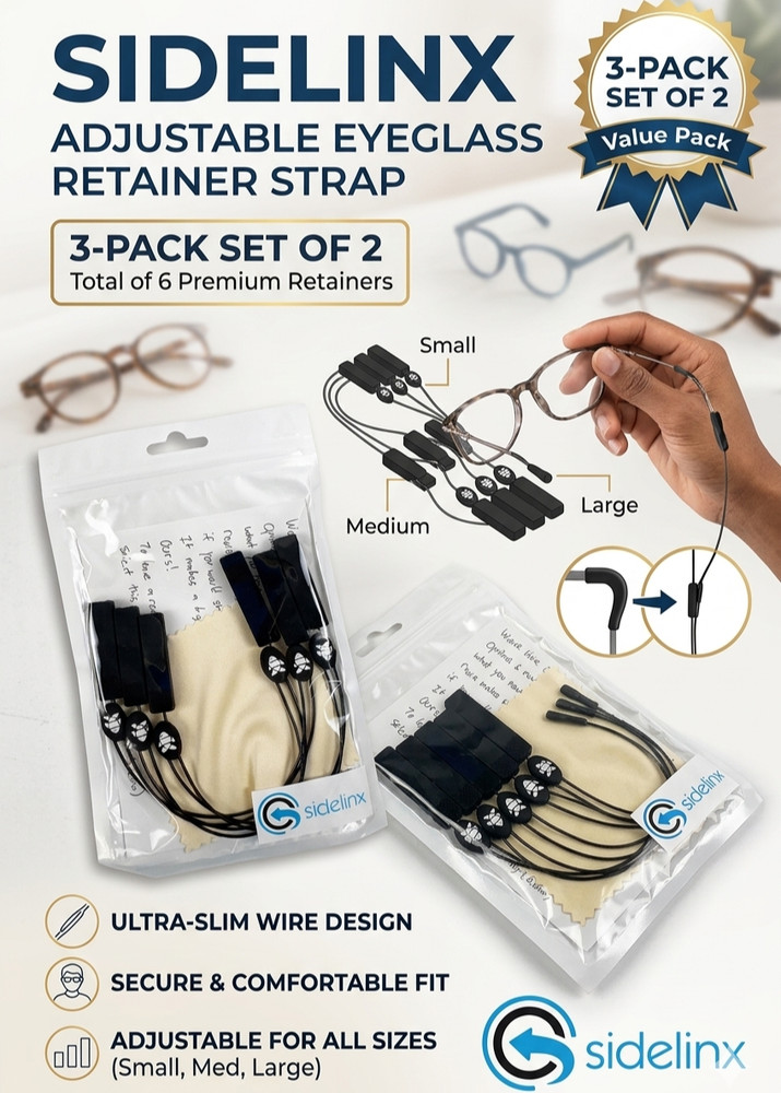 Sidelinx Adjustable Eyeglass Retainer Strap 3-Pack Set of 2