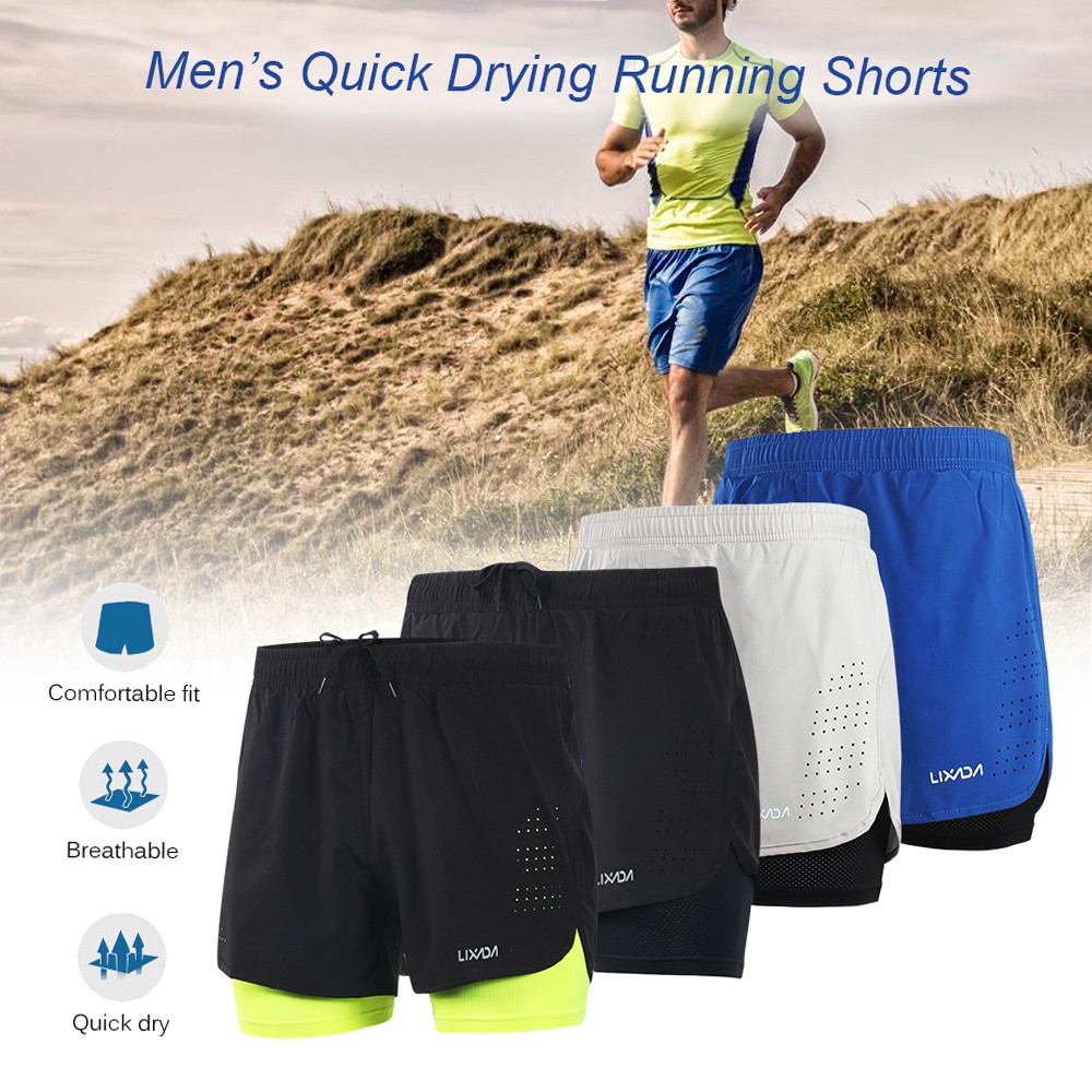 Men's 2in1 Running Shorts Quick Drying Breathable Active Training Exercise Jog M
