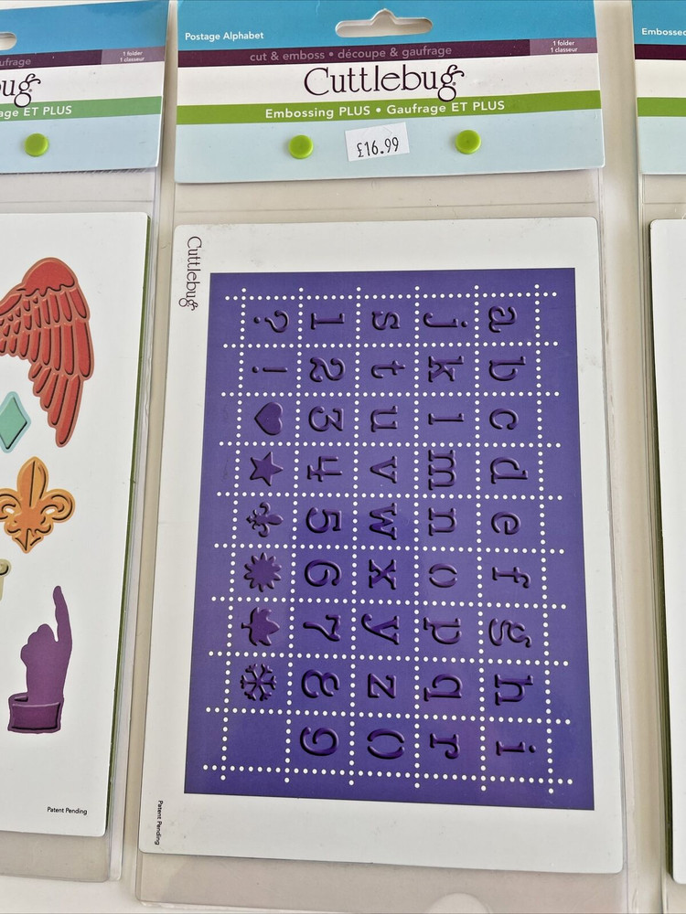 3 Cuttlebug Embossing Plus Cut and Emboss Folders Collage, Tags and Alphabet