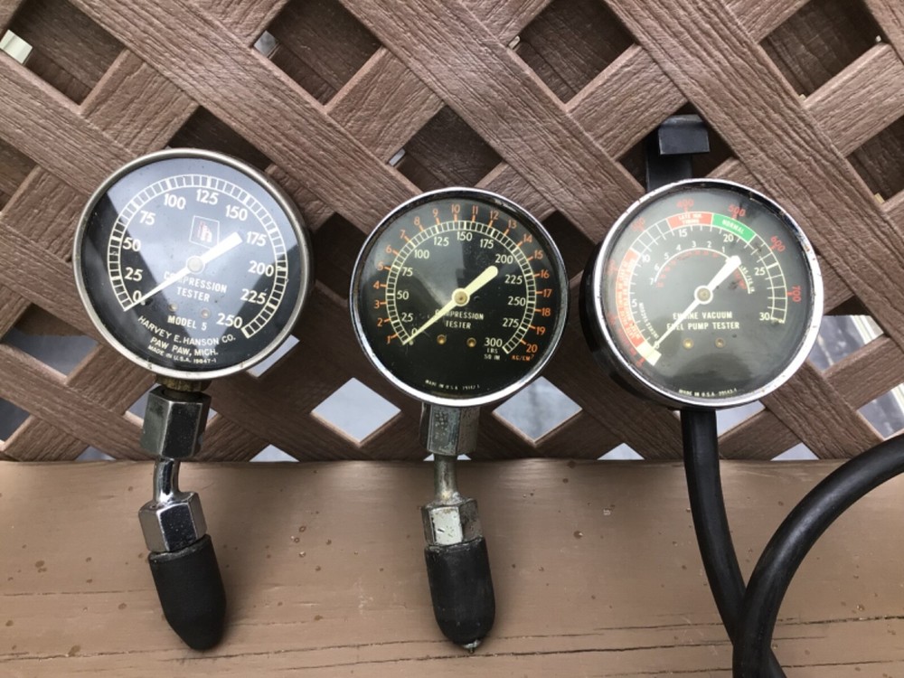vintage auto compression testers,vacuum tester,Harvey E Hanson