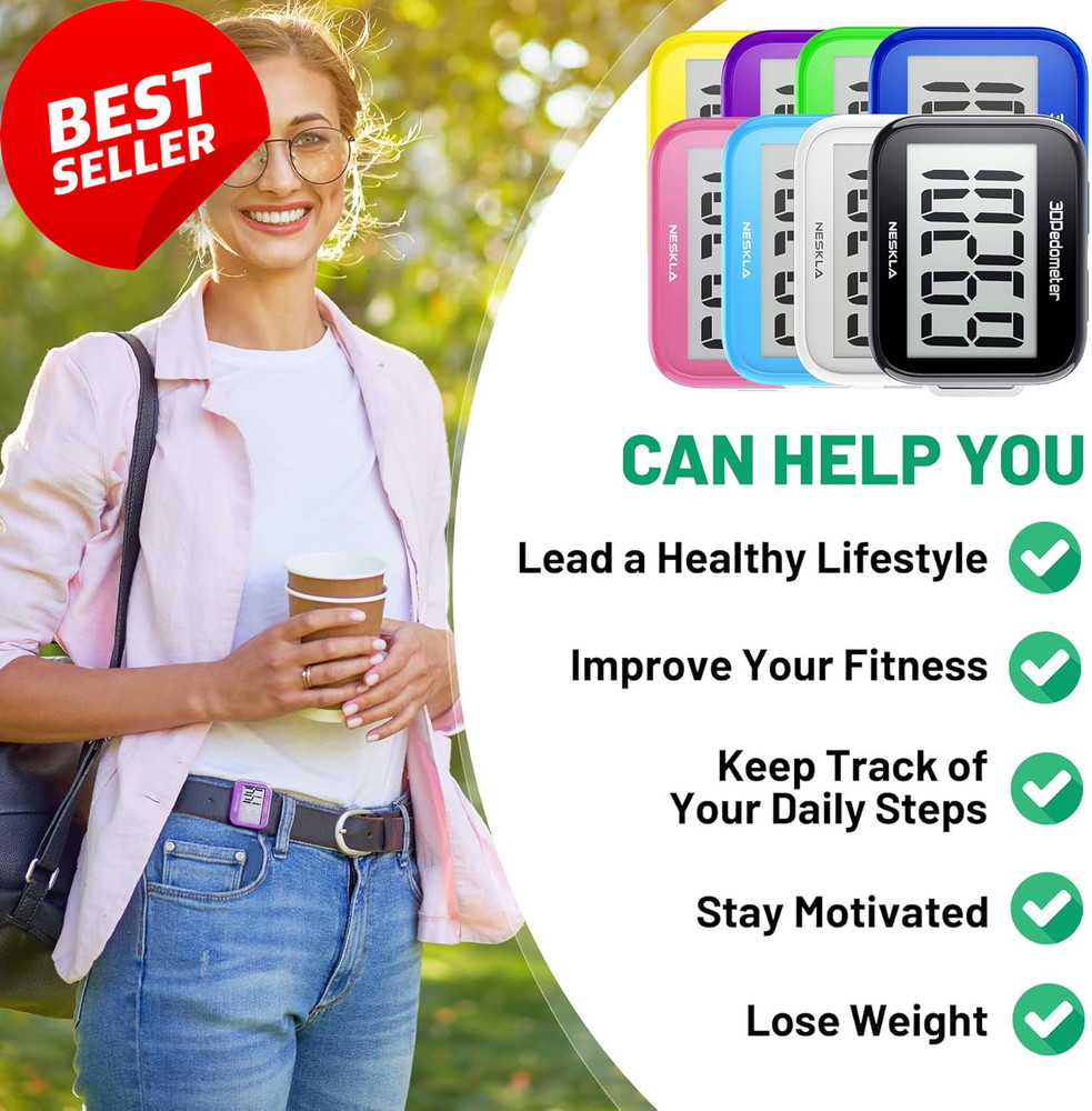 3D Pedometer Step Counter Large Display Clip Lanyard Accurate Tracker