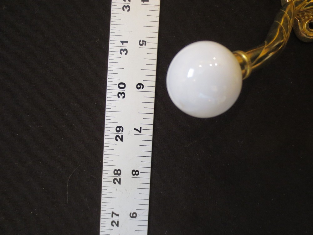 New Vintage Solid Brass 4 Hook Coat Hanger Porcelain Knobs and Screws