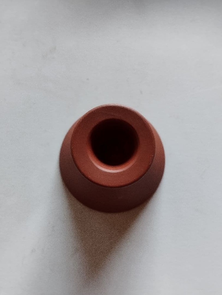 Reddish-brown ceramic sake bottle and 4-piece choko set