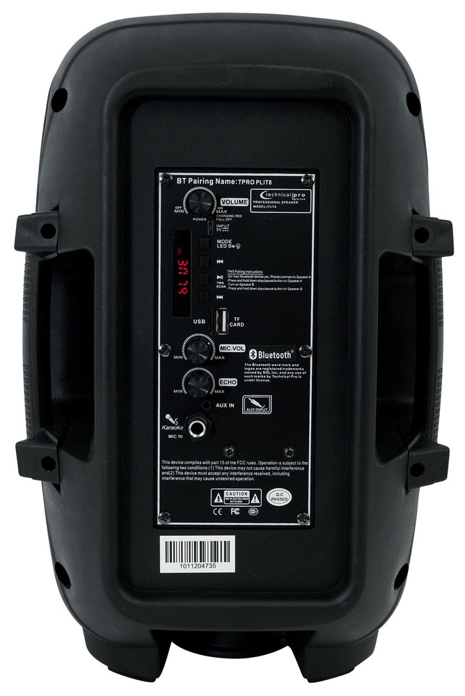 Technical Pro PLIT8 Rechargeable Portable 8" Bluetooth Party Speaker with LED