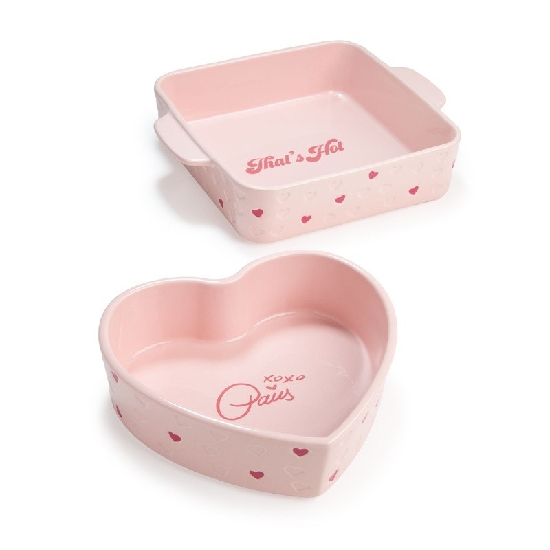 2 Piece Ceramic Baker Set Square Heart-Shaped Stoneware Baking Dish Bakeware New