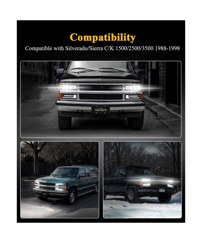 Partsam LED Headlights Assembly DOT Approved with Start Animation DRL Sequent...