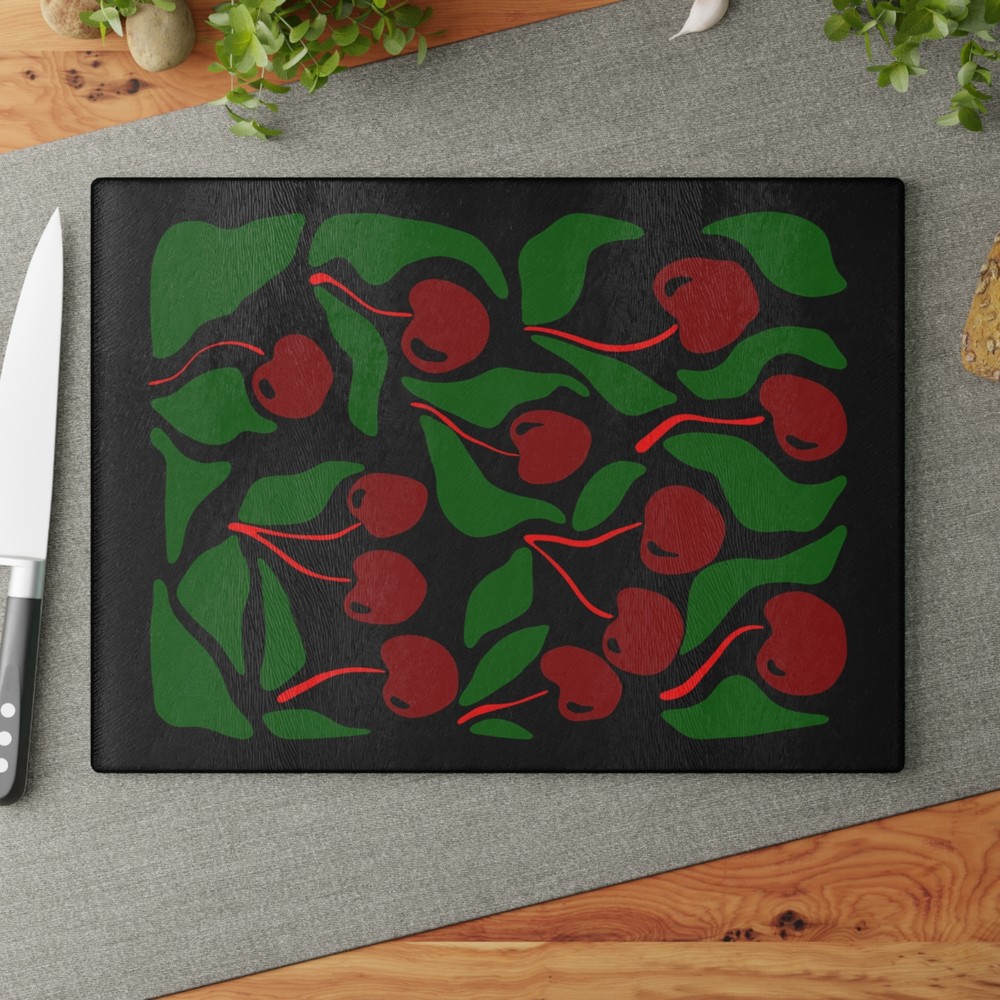 Cherry Glass Cutting Board, Kitchen Decor Cooking Gift