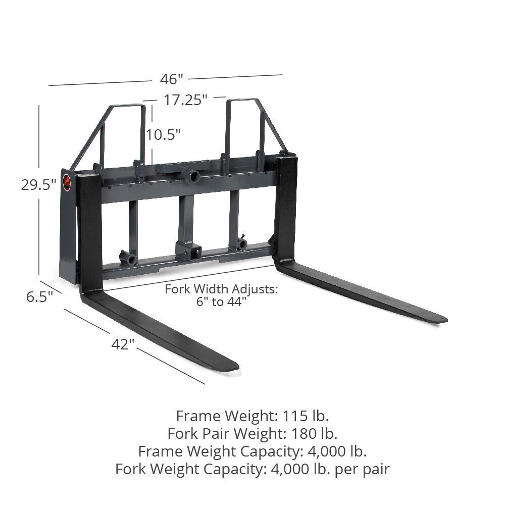 Titan UA USA Made Grey Step-Through Pallet Fork Frame Attachment, 42in Blades