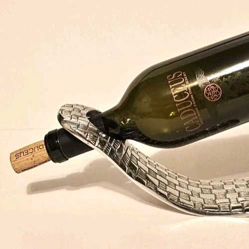 Silver-Tone Wine Bottle Holders Basketweave Textured Design Anti-Gravity Float