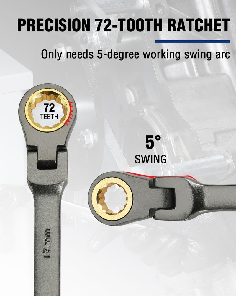 Precision 17mm Ratcheting Combination Wrench | Nickel Plated & Versatile