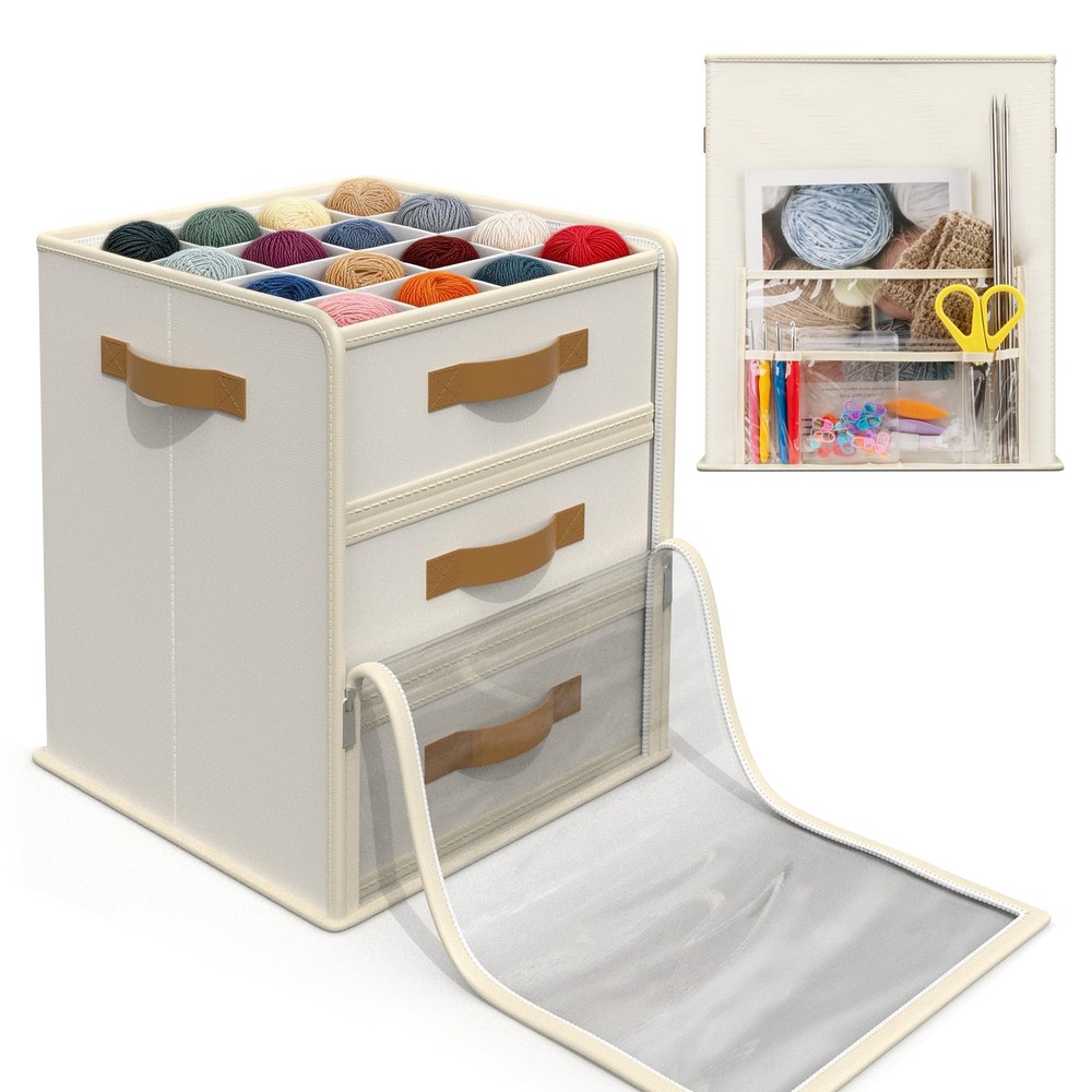 Yarn Storage Organizer with 3 Stackable Trays, Large Yarn Storage Container w...