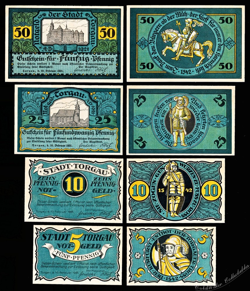 Torgau Notgeld / 1921 / Complete Set, Four Notes - UNC