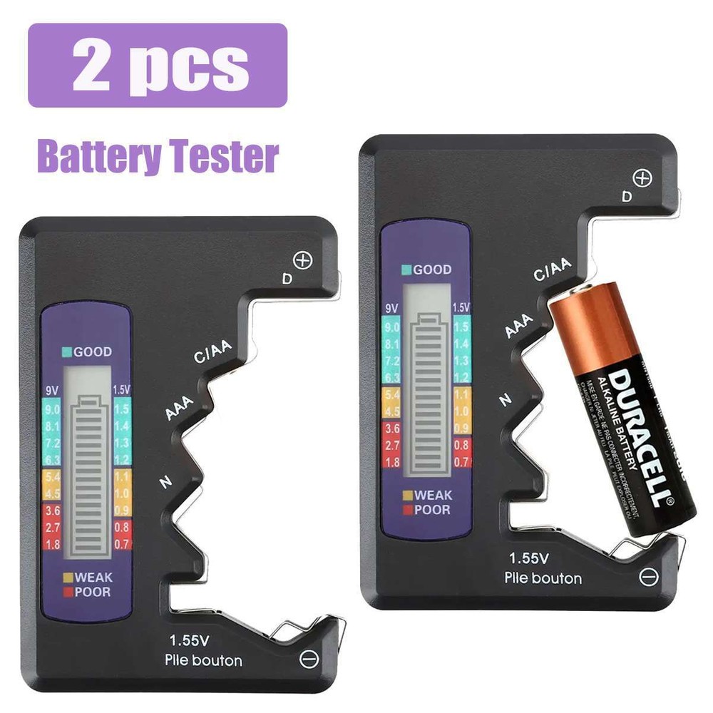 2pcs Universal Digital LCD Battery Checker Volt Tester Cell AA AAA C D 9V Button