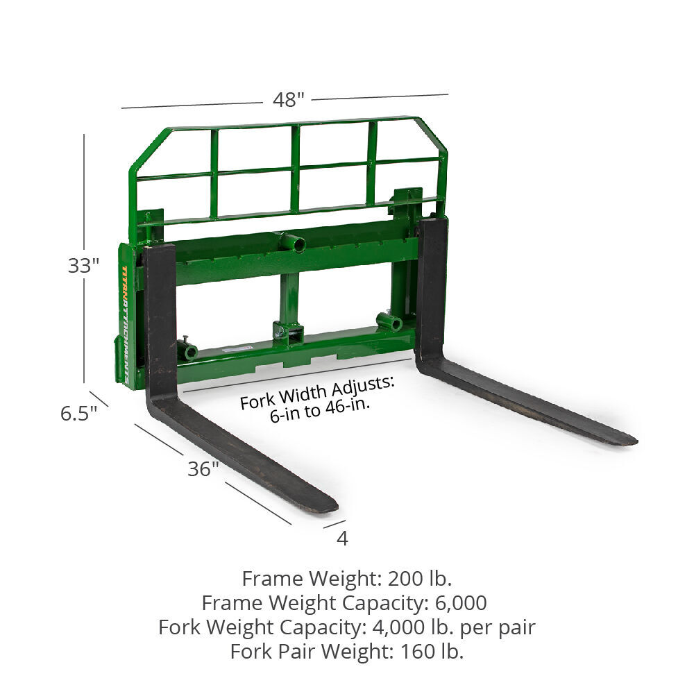 Titan Attachments Hook and Pin Pallet Fork Frame Attachment with 36in Fork Blade