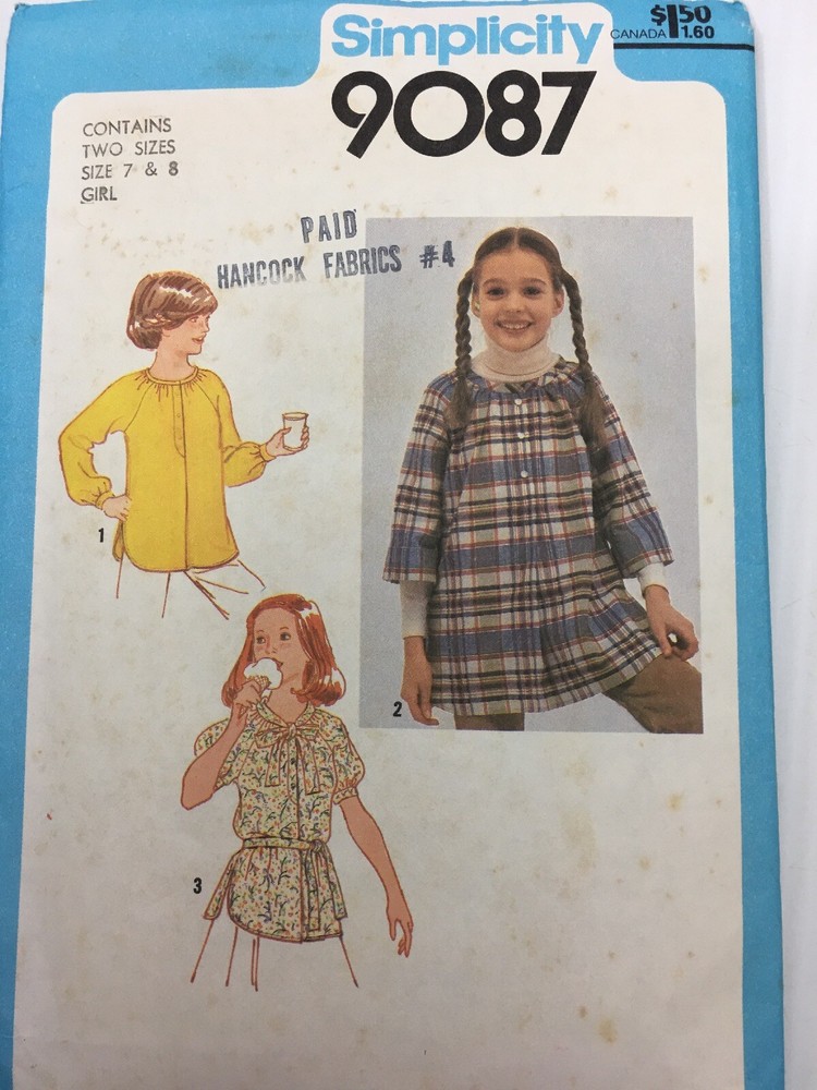 Simplicity Sewing Pattern 9087 Girls Size 7 8 Pullover Tunic and Tie Belt Top
