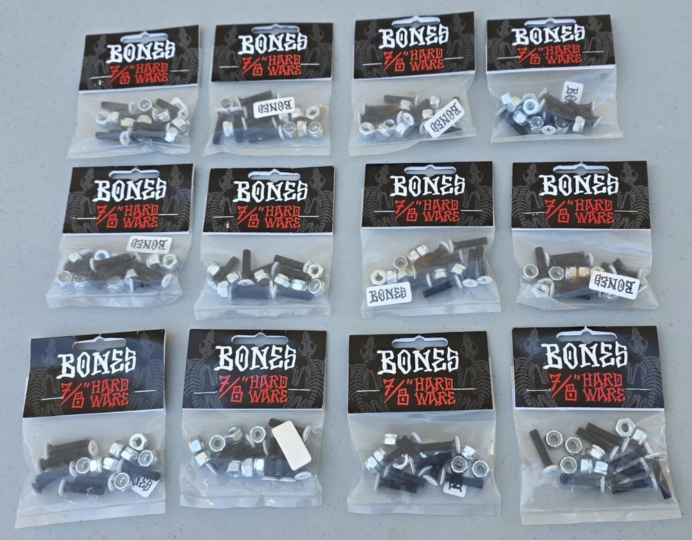 12 Single Pack Bones Skateboard Hardware, 7/8 inch phillips head Bolts
