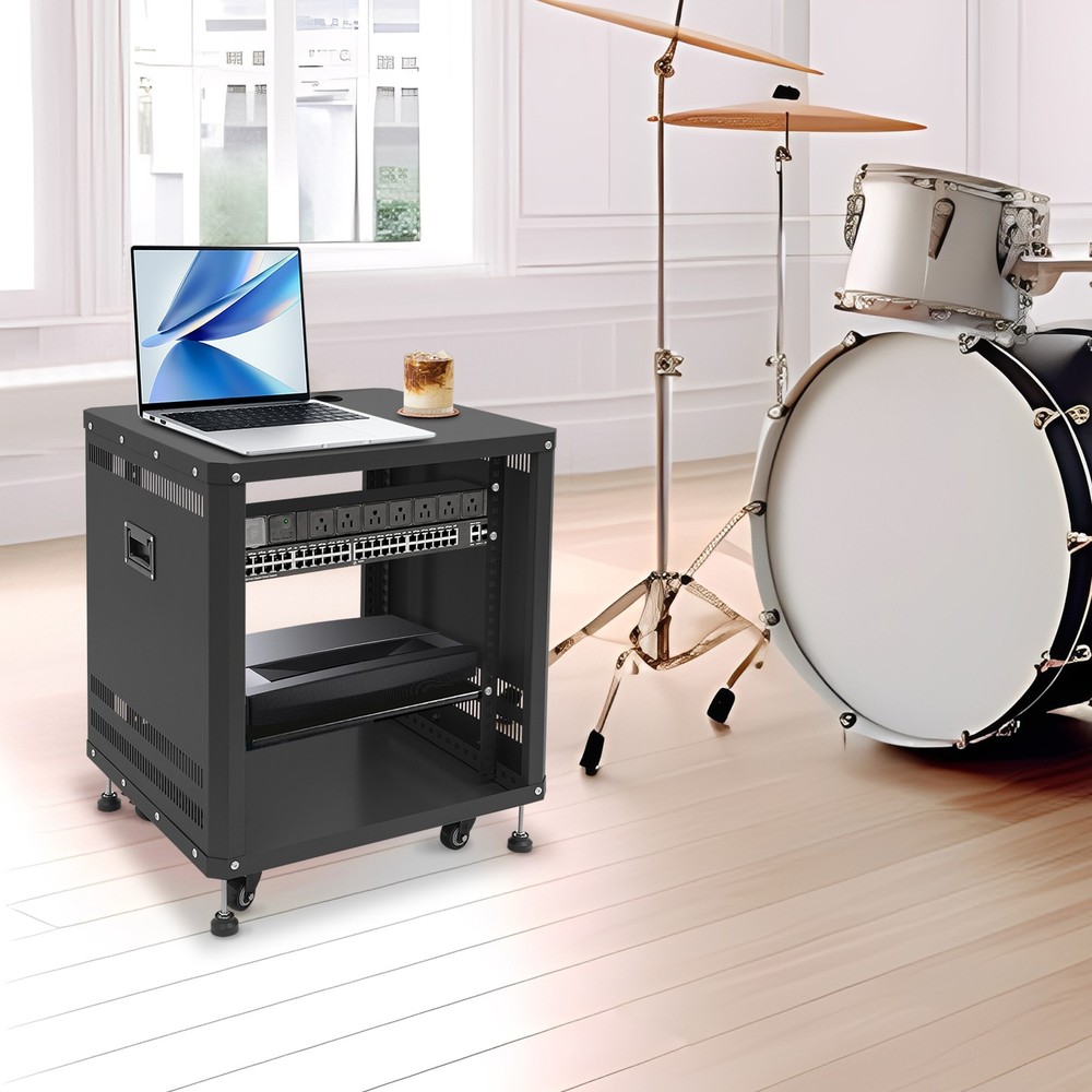 Network & Stereo Rack with Caster Wheels, Rolling Server Rack Open Cabinet