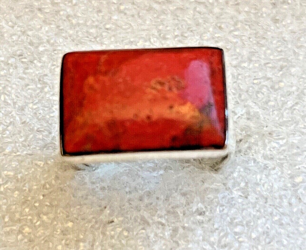 Natural Coral Rectangle Ring size 10 in Sterling Silver