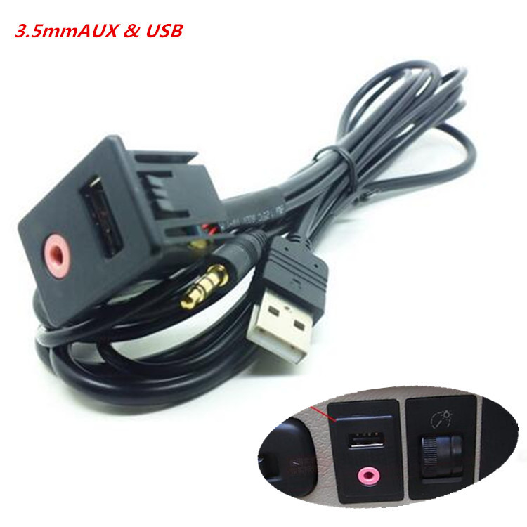 Auto 3.5mm USB AUX Headphone Male Jack Flush Mount Mounting Adapter Panel Input