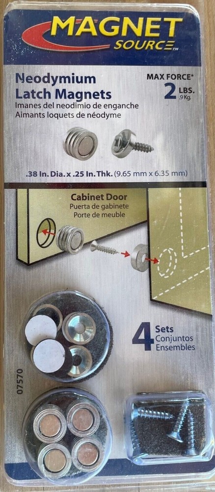 Master Magnet 2 lb. Pull Rare Earth Magnetic Latch Kit (4-Piece per Pack) 96434