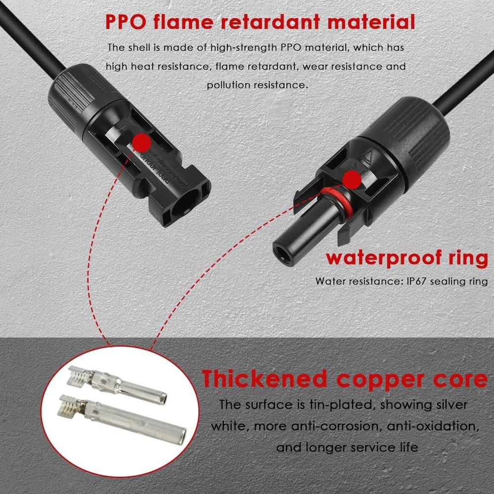 10 AWG Solar Panel Extension Cable Wire Connector Set for Solar Panel Kits US