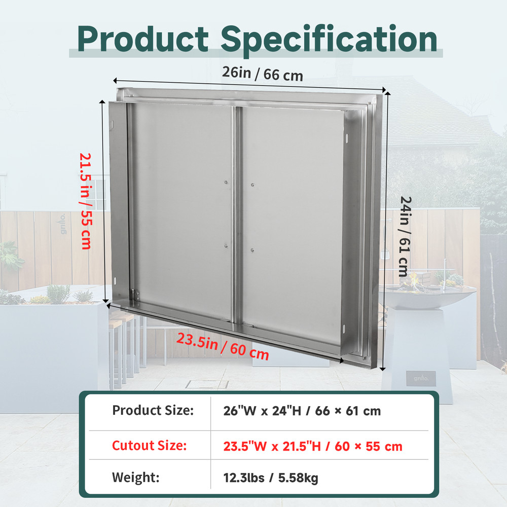 Outdoor Kitchen Doors Stainless Flush Mount Double Access Door with Handle