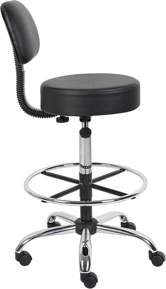 Durable Black Vinyl Drafting Stool with Adjustable Height & Plush Back Support